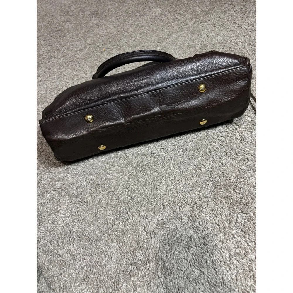 Bulga Dark Brown Pebbled Leather Satchel Hobo Bag Gold Ring Hardware